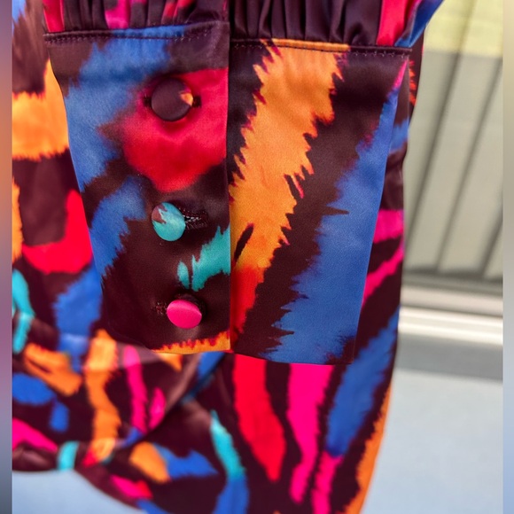 L’Atiste By Amy Colorful Long Sleeve Open Back Faux Wrap Dress Size L - Picture 4 of 8